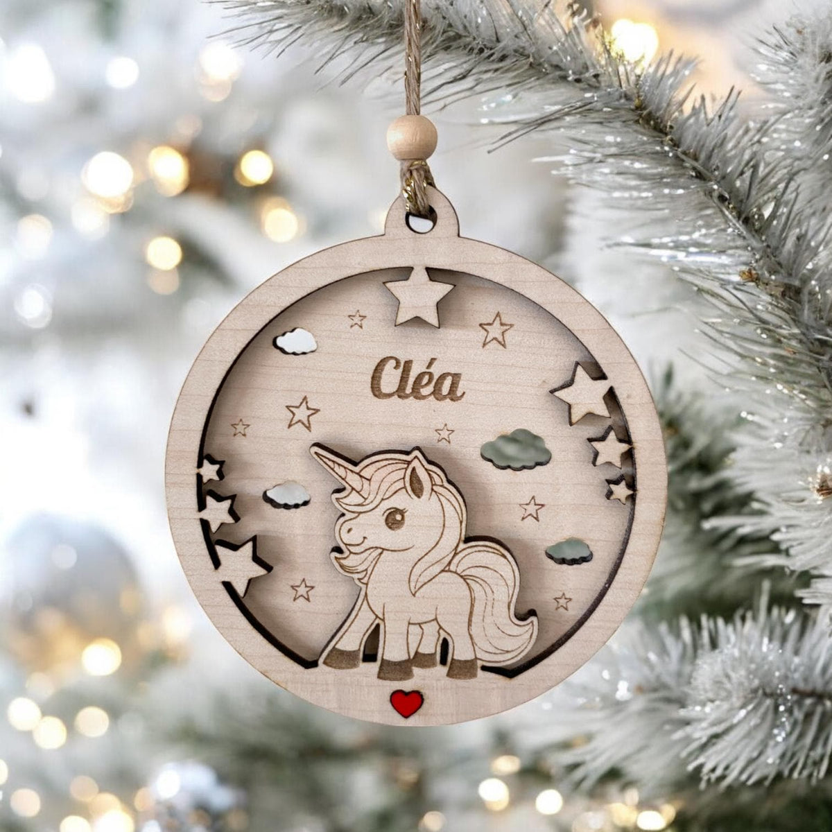 Boule de Noël Licorne Personnalisée, Premier noël bébé, Ornement enfant personnalisé, Décoration de Noël, Cadeau naissance, Cadeau licorne