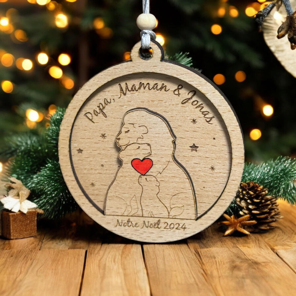 Boule de Noël famille Personnalisée, Ornement personnalisé famille, Boule de noël personnalisée famille lion, Décoration de Noël 2024
