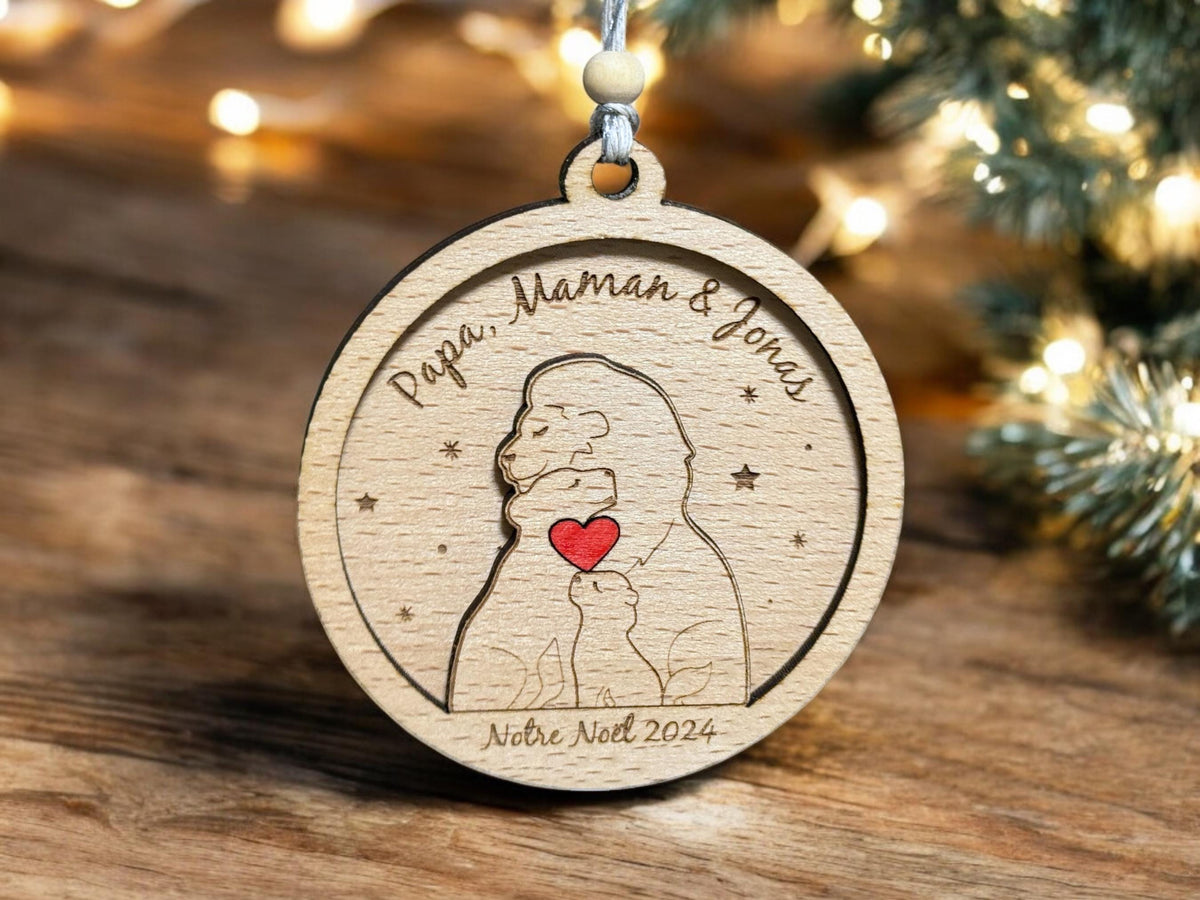 Boule de Noël famille Personnalisée, Ornement personnalisé famille, Boule de noël personnalisée famille lion, Décoration de Noël 2024