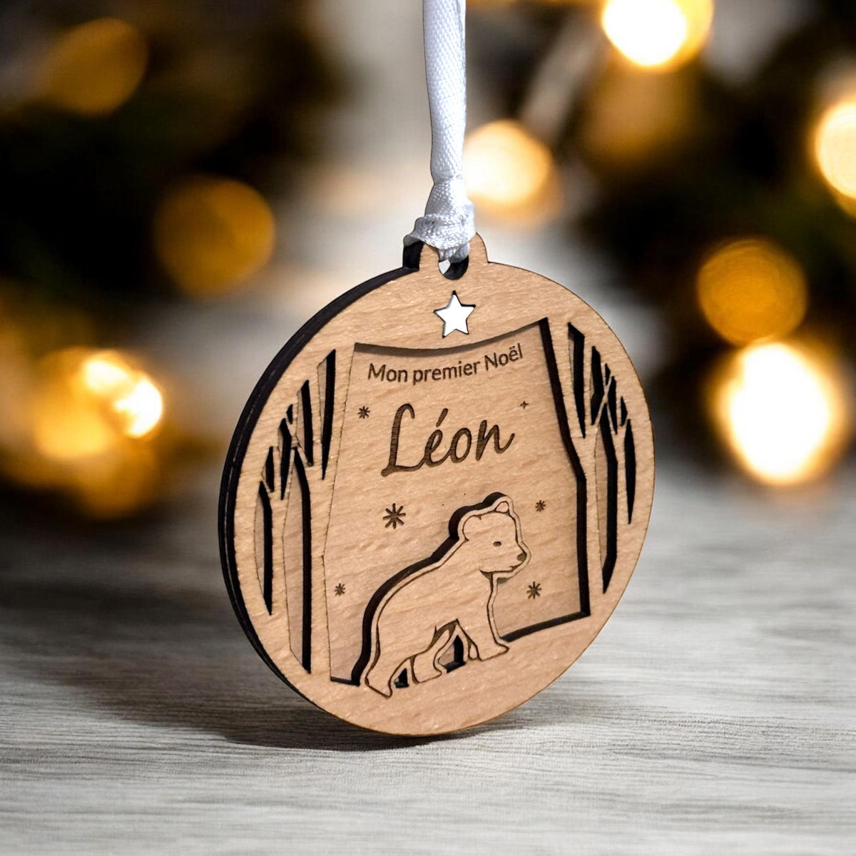 Boule de Noël personalisée en bois - ours - Mon premier Noël - Ornement personnalisé 1er Noël ours - Ornement en bois - Cadeau naissance