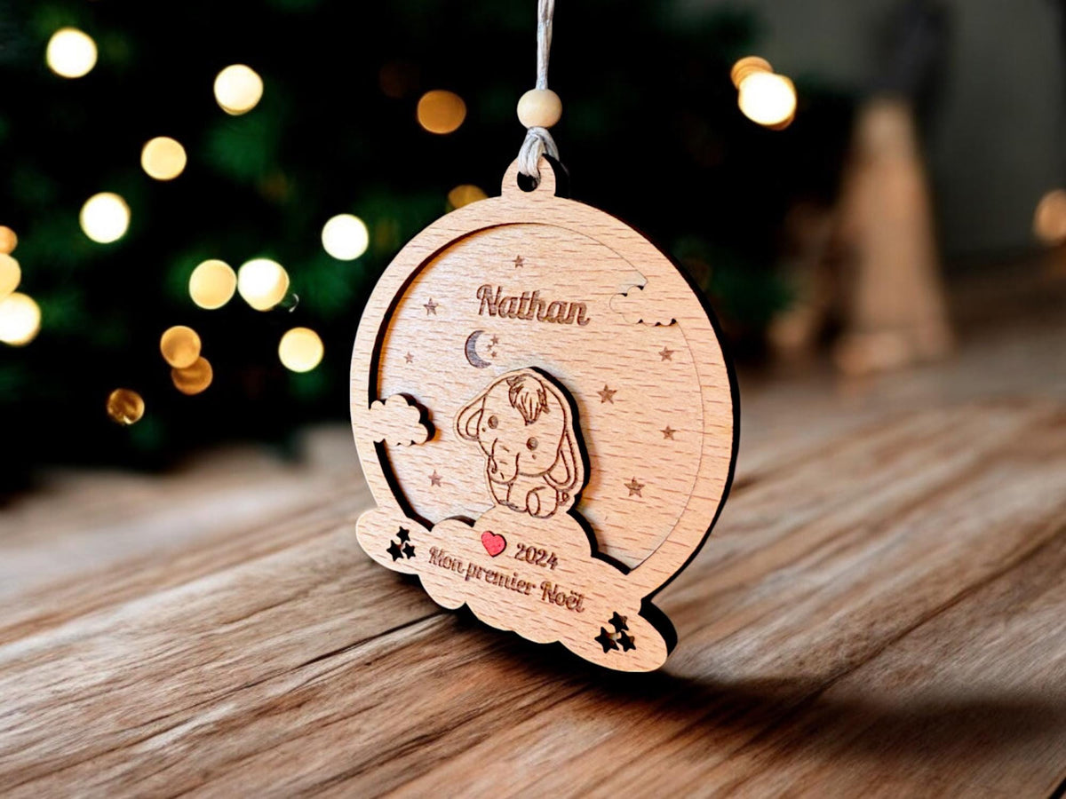 Boule de Noël bébé elephant Personnalisée, Premier noël, Ornement personnalisé bébé, Boule de noël personnalisée enfants, 1er noël ornement