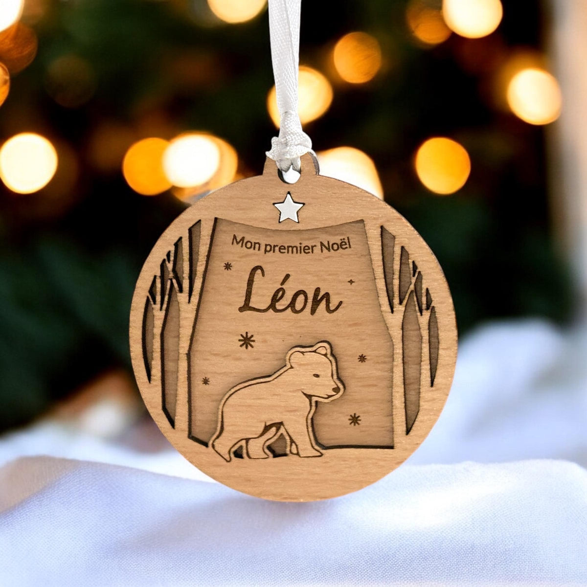 Boule de Noël personalisée en bois - ours - Mon premier Noël - Ornement personnalisé 1er Noël ours - Ornement en bois - Cadeau naissance