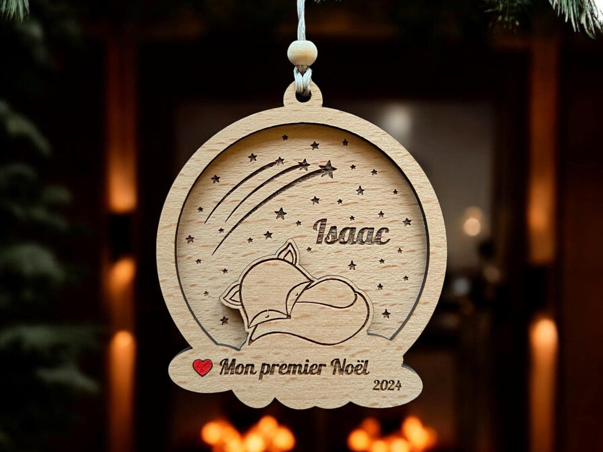 Boule de Noël Personnalisée renard, Premier noël, Ornement personnalisé animaux, Boule de noël personnalisée enfant, 1er noël ornement