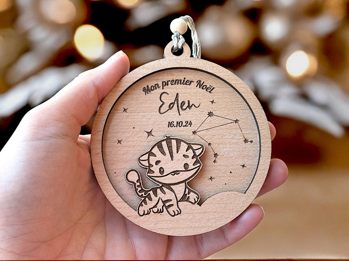 Boule de Noël koala personnalisée, premier noël bébé, cadeau bébé, Boule de Noël Lion, Eléphant, tigre, décoration sapin pour bébé
