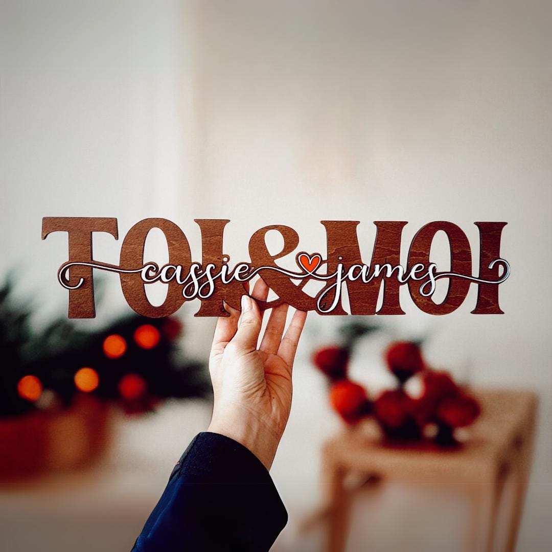 Mot en bois personnalisé TOI & MOI avec prénoms, Cadeau de St Valentin, Idée cadeau mariage, Cadeau romantique, Cadeau couple avec prénoms