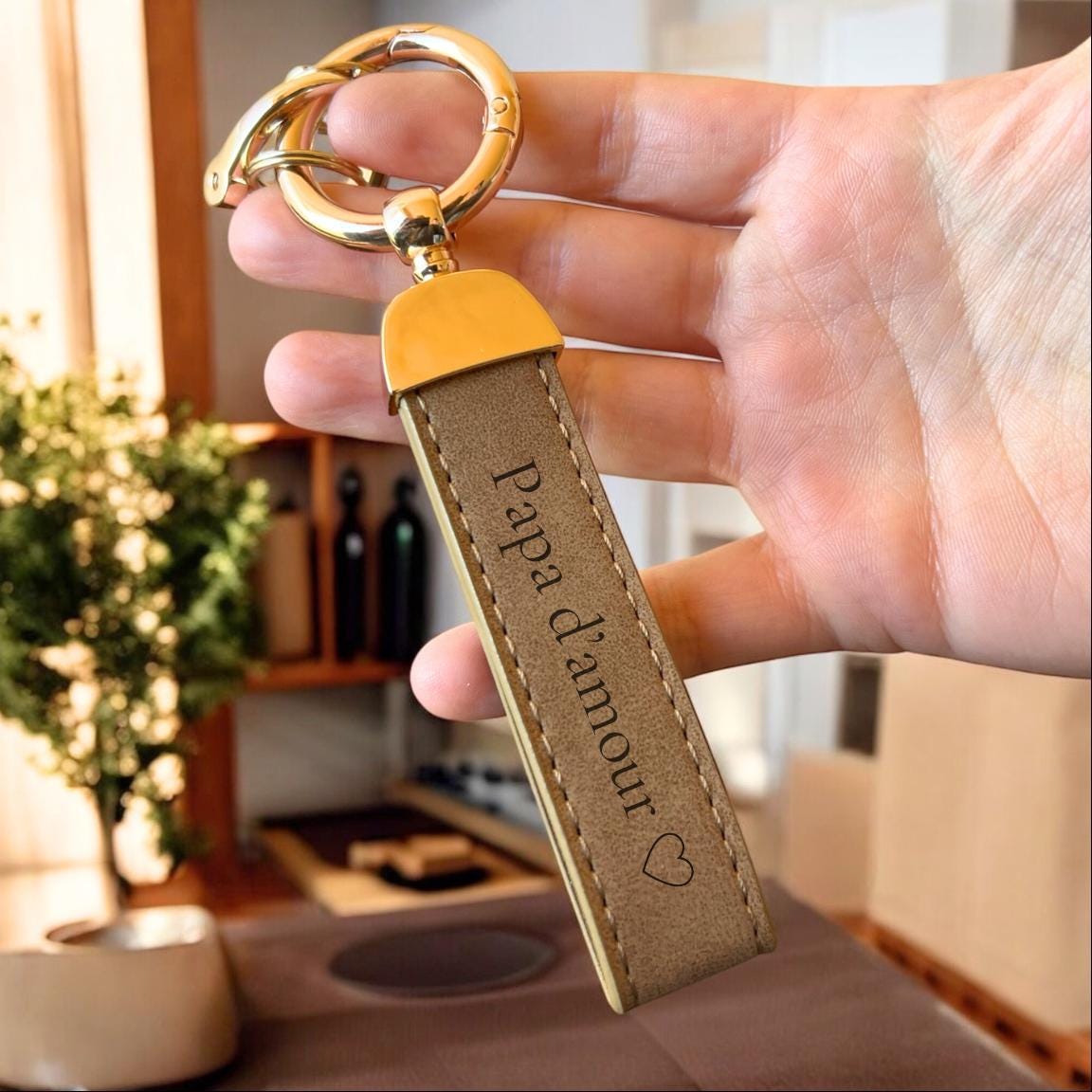 Porte-clé personnalisé en cuir avec noms gravés, annonce parrain, Cadeau parrain, cadeau tonton, annonce tonton, porte clé gravé pour homme