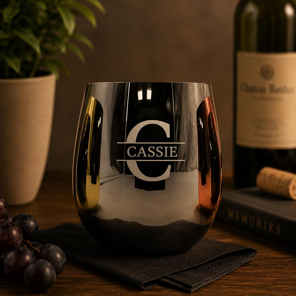 Cadeau fête des pères - Verre acier inoxydable gravé personnalisé – Prénom date message, noir brillant, doré, argenté