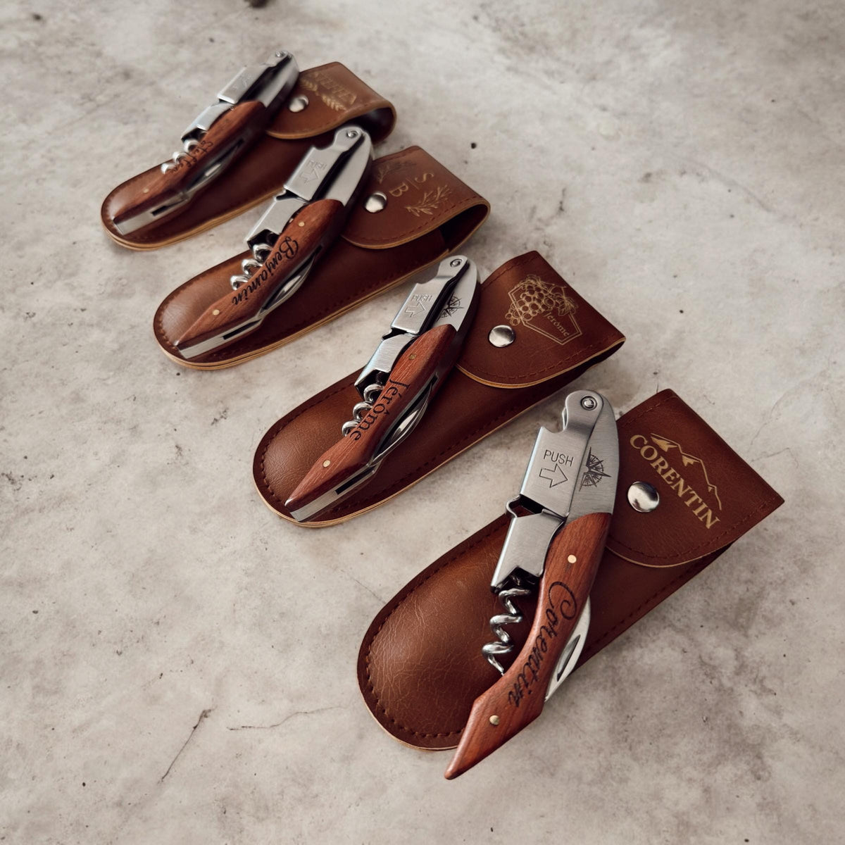 Personalized Engraved Corkscrew with Custom Design on wood and metal