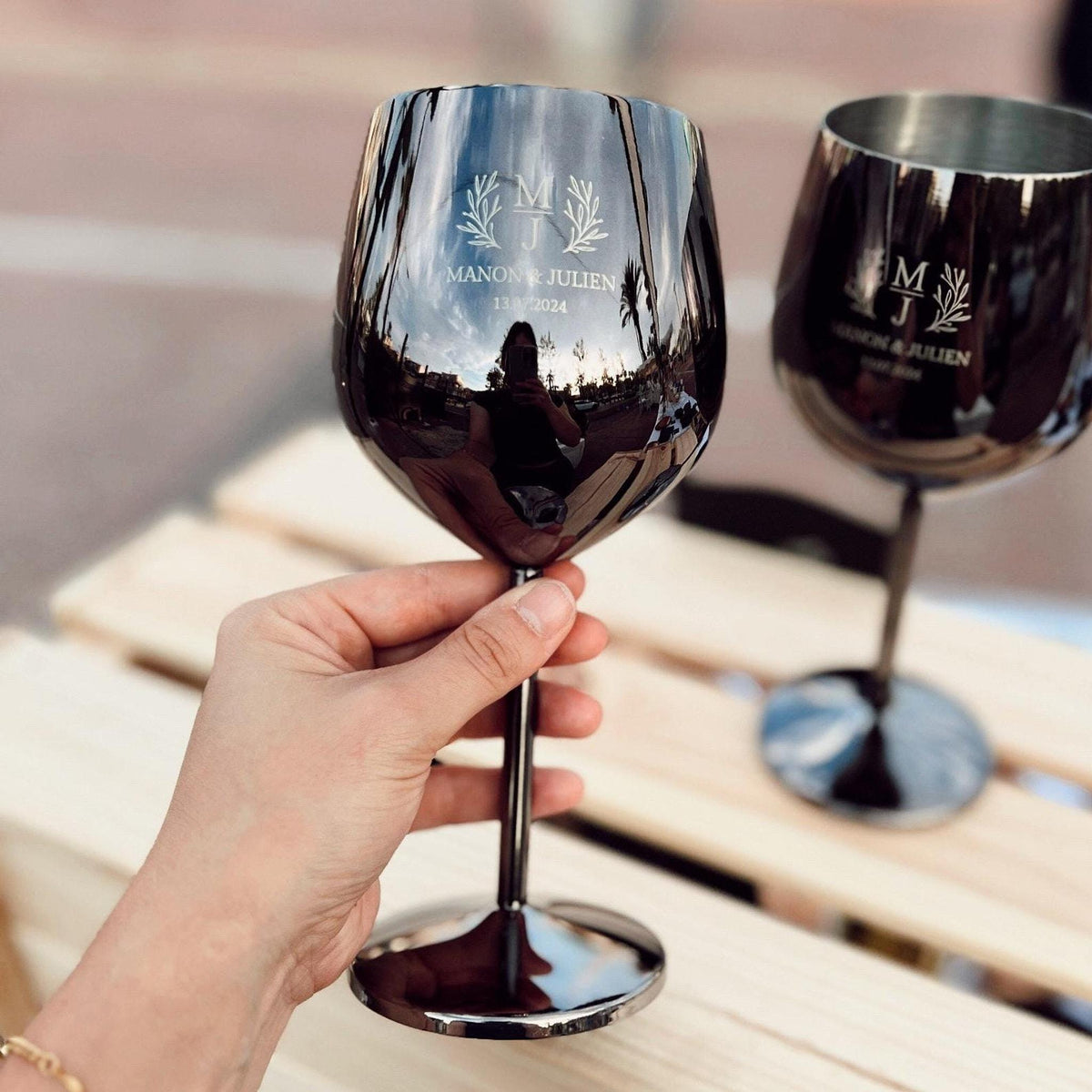 Cadeau Mariage Verre à Vin Personnalisés en acier inoxydable, gravés avec nom ou message