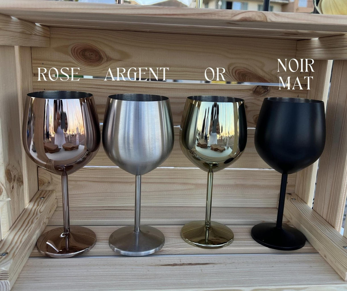 Cadeau Mariage Verre à Vin Personnalisés en acier inoxydable, gravés avec nom ou message