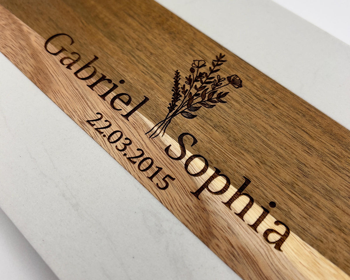 Planche À Découper Personnalisée en Marbre et Bois d'Acacia, Cadeau Gravé pour Mariage