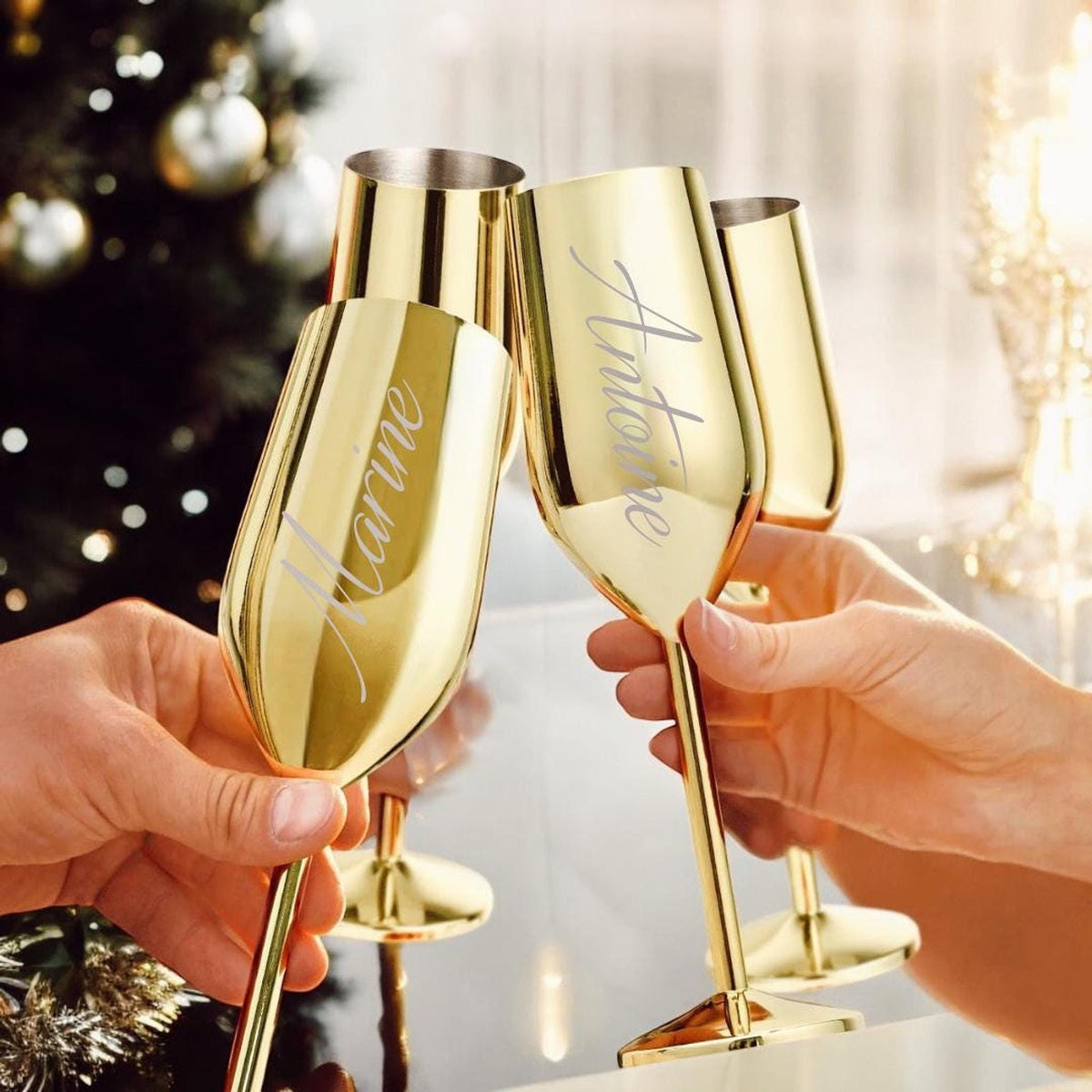 Cadeau Mariage Flûtes à Champagne Personnalisées, Gravées avec Noms & Date