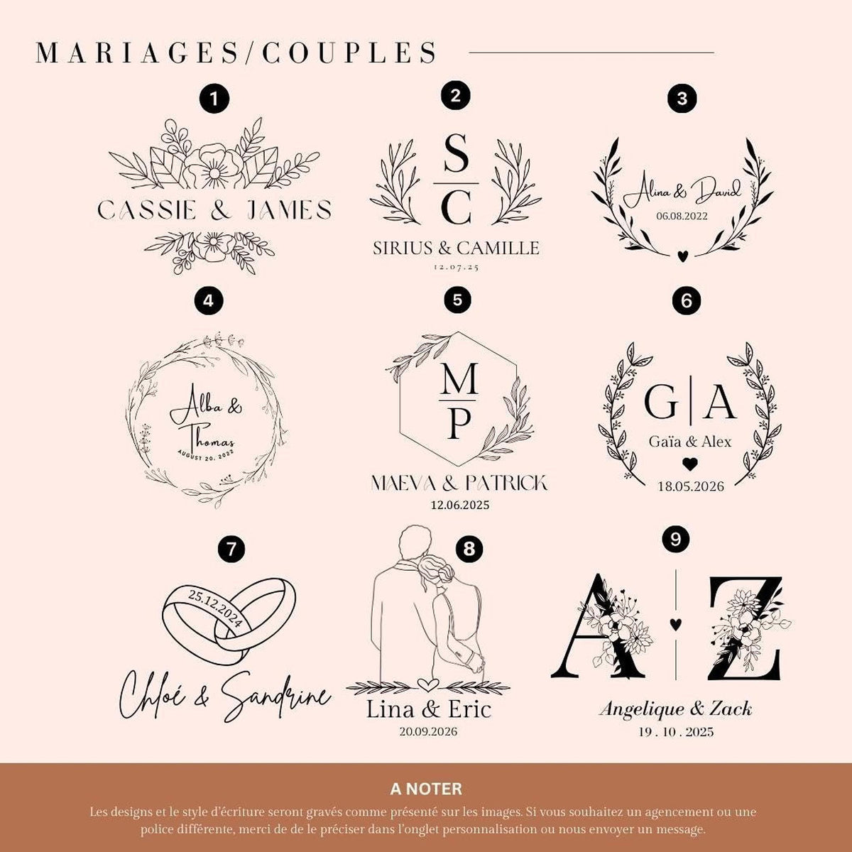 Planche à découper en bois gravé pour couple , cadeau marriage , fiançailles, crémaillère