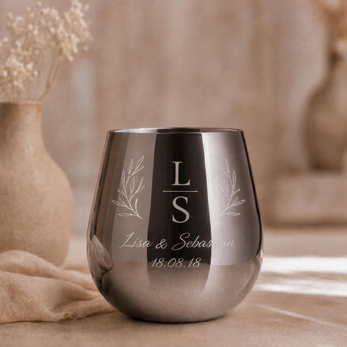 Verre Inox Personnalisé gravé avec prénom, cadeau couple, mariage, anniversaire, demoiselle d'honneur