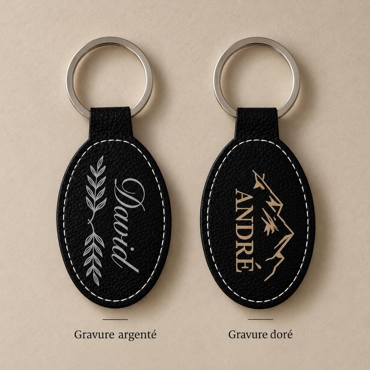 Porte-clé personnalisé noir, gravure prénom ou message, cadeau couple