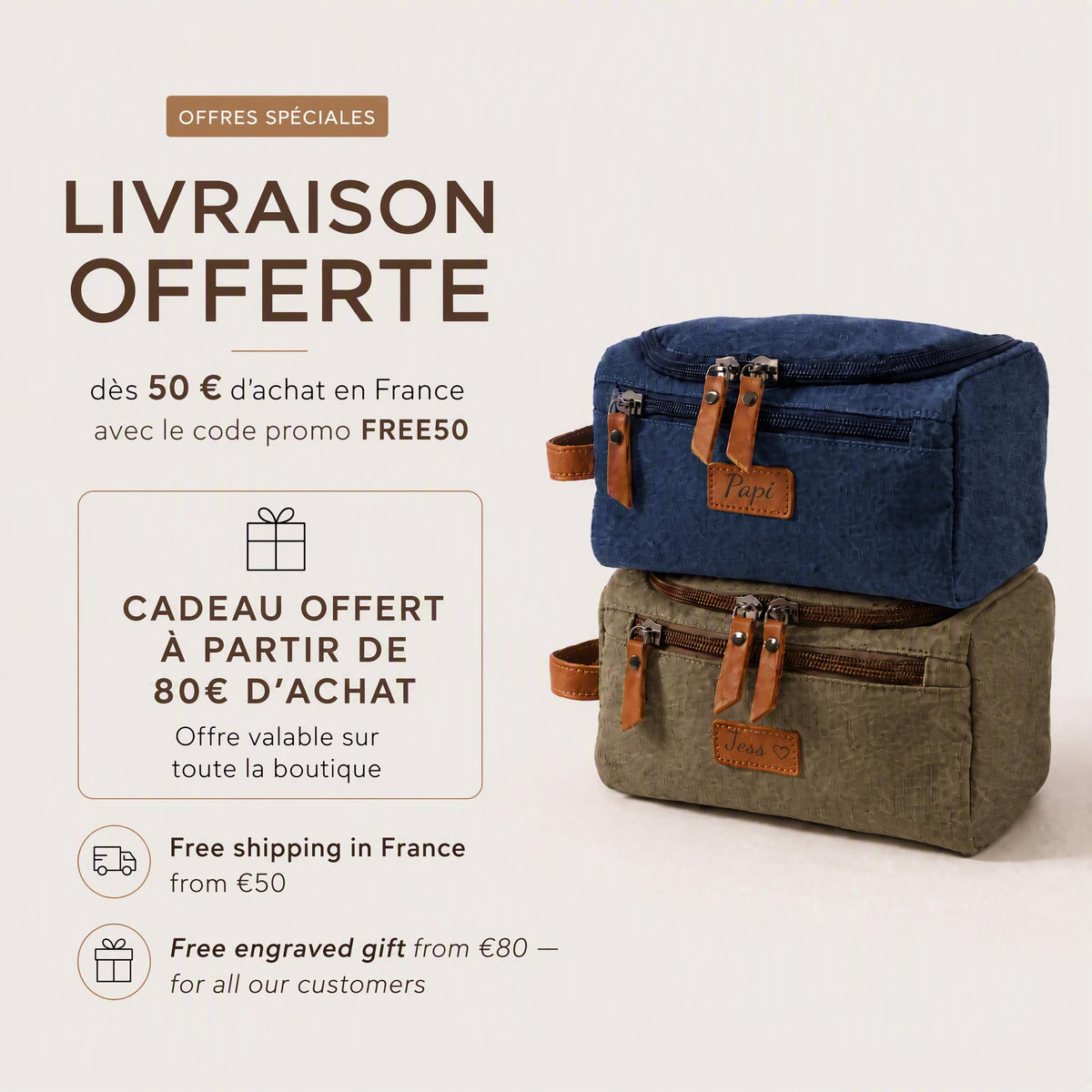 Trousse de toilette personnalisée homme, Cadeau personnalisé fête des pères, Cadeau papa unique, Cadeau original pour homme, Cadeau voyage