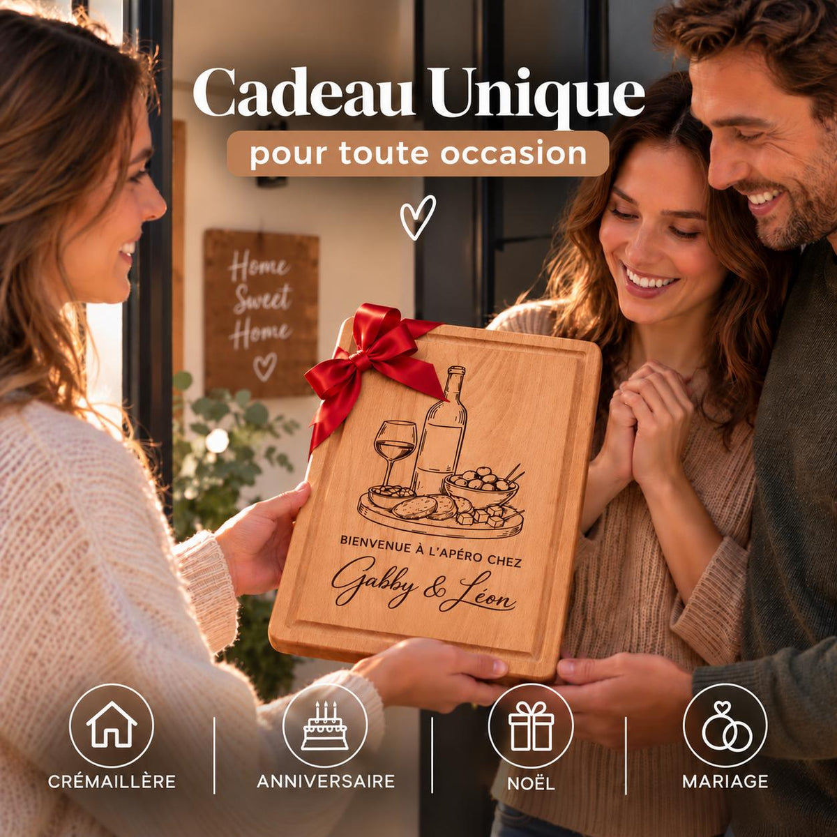 Planche à découper personnalisée en bois – Gravure prénom ou couple