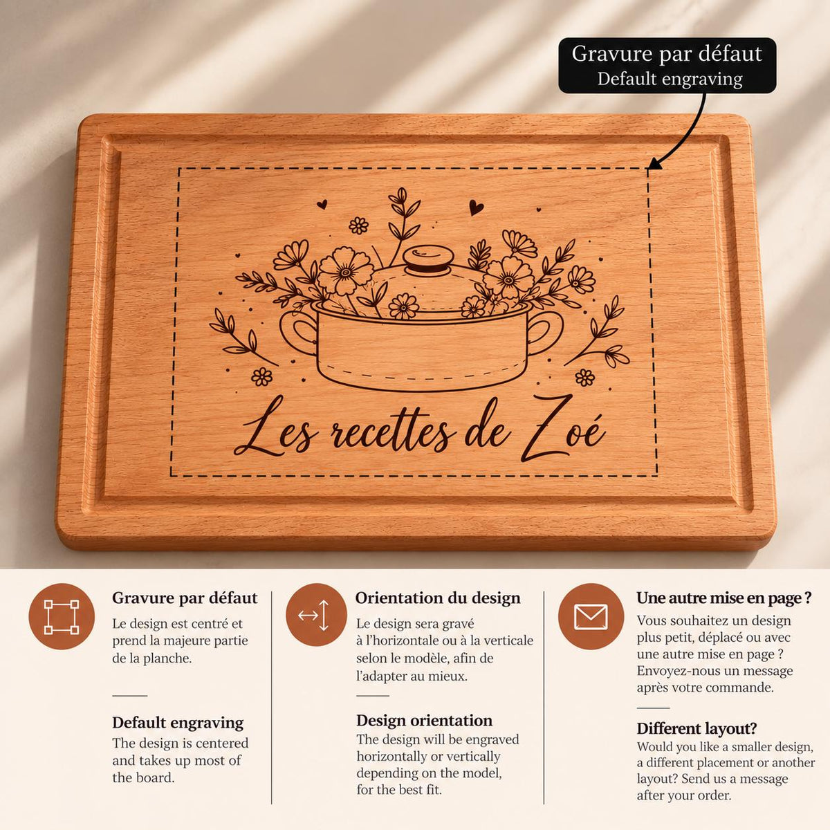 Planche à découper personnalisée en bois – Gravure prénom ou couple