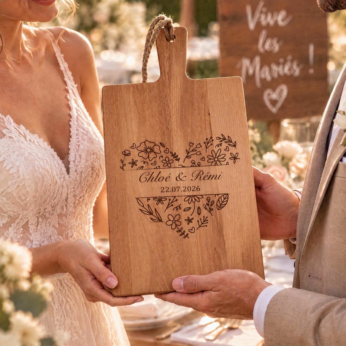 Planche en bois personnalisé cadeau mariage couple décoration cuisine gravé cadeau unique planche à découper crémaillère cadeau collocation