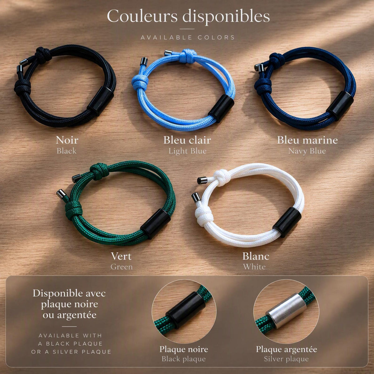 Nuancier des couleurs de cordon et de plaque