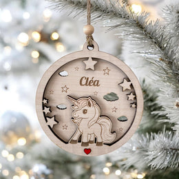 Boule de Noël Licorne Personnalisée, Premier noël bébé, Ornement enfant personnalisé, Décoration de Noël, Cadeau naissance, Cadeau licorne