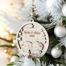 Boule de Noël éléphants Personnalisée, Premier noël jumeaux, Ornement personnalisé sœurs,  Boule de noël personnalisée enfants