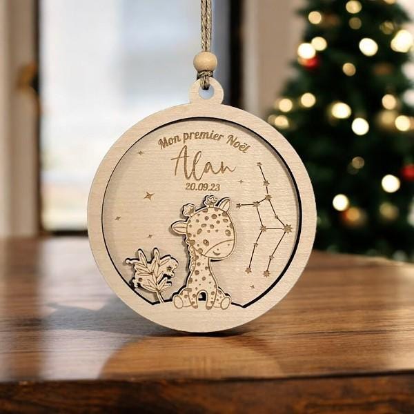 Boule de Noël cerf personnalisée, 1er noël bébé, Ornement personnalisé, Boule de Noël  Lion, Koala, Eléphant, tigre, mon premier Noël