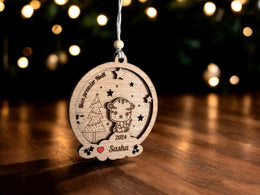 Boule de Noël tigre Personnalisée, Premier noël, Mon 1er Noël, Ornement en bois Personnalisé