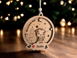 Boule de Noël tigre Personnalisée, Premier noël, Mon 1er Noël, Ornement en bois Personnalisé