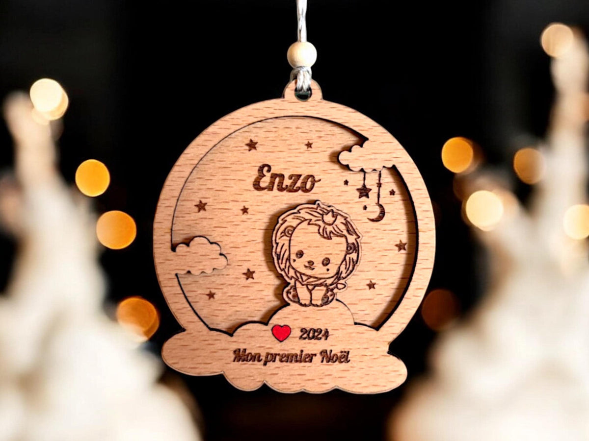 Boule de Noël Personnalisée lion, Premier noël, Ornement personnalisé,  Boule de noël personnalisée enfants, 1er noël ornement
