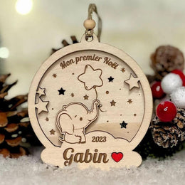 Boule de Noël bébé elephant Personnalisée, Premier noël, Ornement personnalisé bébé,  Boule de noël personnalisée enfants, 1er noël ornement