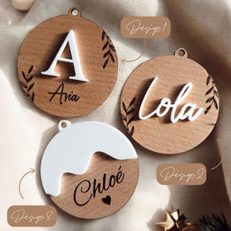Boule de Noël en bois personnalisé avec prénom, décoration sapin avec prénom gravé, Ornement prénom gravé, décoration de Noël personnalisée