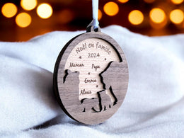 Boule de Noël personalisée bois - Famille ours - Noël en famille - Ornement blanc - Décoration de Noël personnalisé blanc
