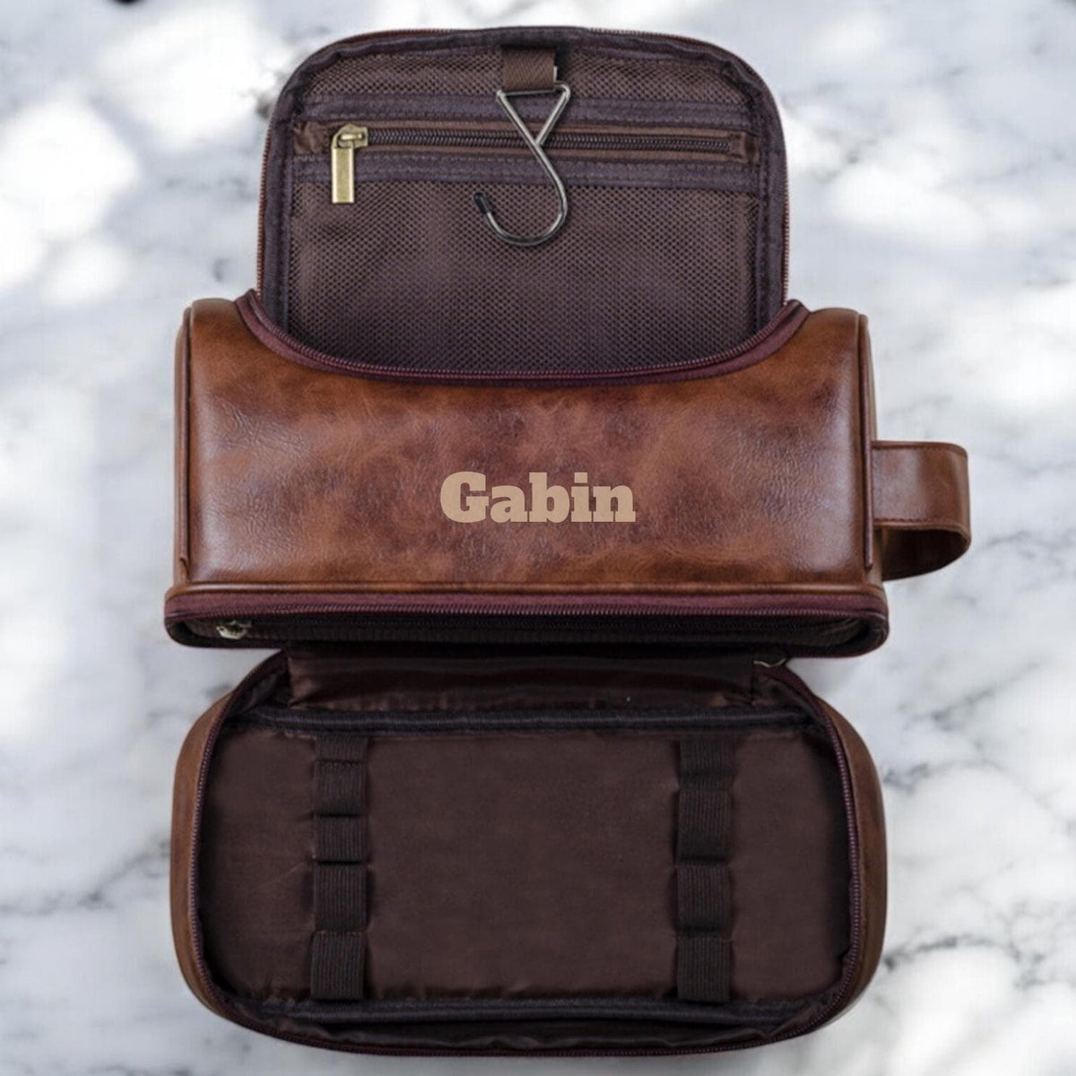 Trousse de toilette personnalisée cuir pour homme - Trousse de voyage personnalisée -  Cadeau pour homme - Fête des pères, pour lui