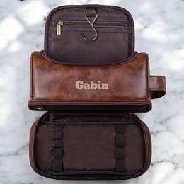 Trousse de toilette personnalisée cuir pour homme - Trousse de voyage personnalisée -  Cadeau pour homme - Fête des pères, pour lui