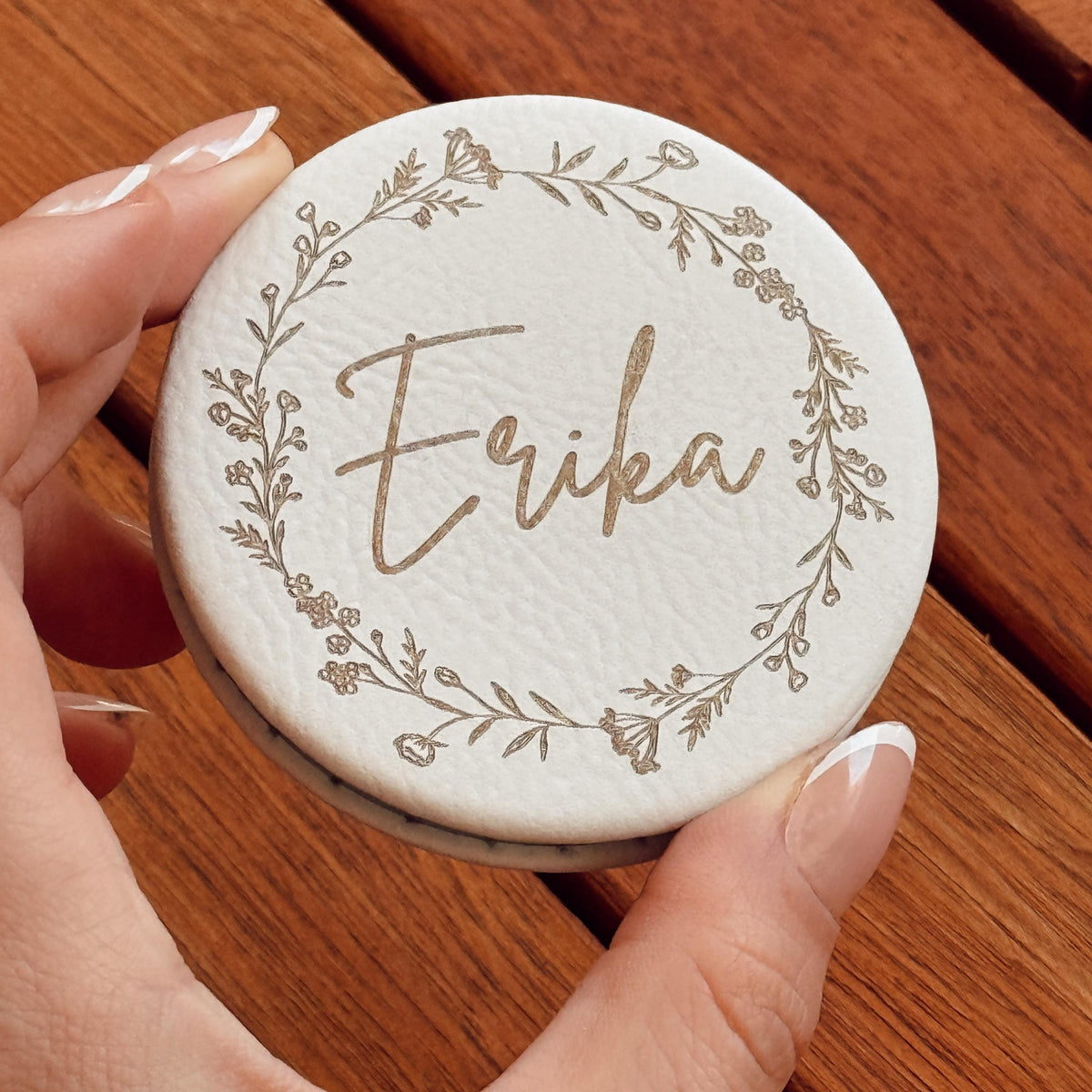 Miroir compact en cuir personnalisé, Cadeau personnalisé femme, Miroir de poche en cuir, Accessoire sac personnalisé, Cadeau original femme
