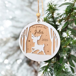 Boule de Noël Bébé Cerf Personnalisée, Mon premier noël, Ornement blanc bébé, Cadeau naissance, Maman, Boule de noël enfant, 1er noël