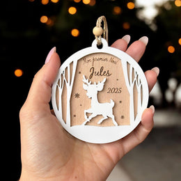 Boule de Noël Bébé Cerf Personnalisée, Mon premier noël, Ornement blanc bébé, Cadeau naissance, Maman, Boule de noël enfant, 1er noël