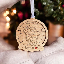 Boule de Noël cerf personnalisée bois - premier noël bébé, Ornement personnalisé, Décoration de Noël enfant, Cadeau 1er noël, cadeau maman