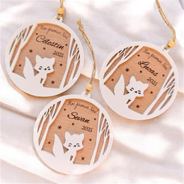 Boule de Noël personalisée bois - Renard - Mon premier Noël - Ornement blanc bois - Cadeau naissance - Cadeau nouvelles mamans