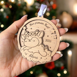 Boule de Noël Personnalisée Faon, Cadeau Premier noël, Ornement personnalisé en bois enfant,  Boule de noël personnalisée cerf, cadeau maman