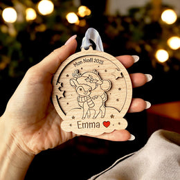 Boule de Noël cerf personnalisée bois - premier noël bébé, Ornement personnalisé, Décoration de Noël enfant, Cadeau 1er noël, cadeau maman