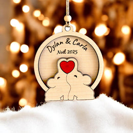 Boule de Noël personnalisée famille éléphant, Boule de Noël en bois pour famille personnalisée 2025. 3 boules achetées = 1 offerte
