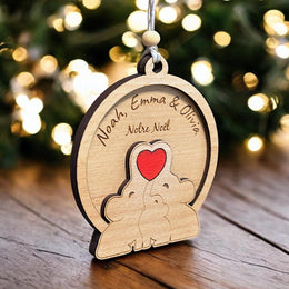 Boule de Noël personnalisée famille éléphant, Boule de Noël en bois pour famille personnalisée 2025. 3 boules achetées = 1 offerte
