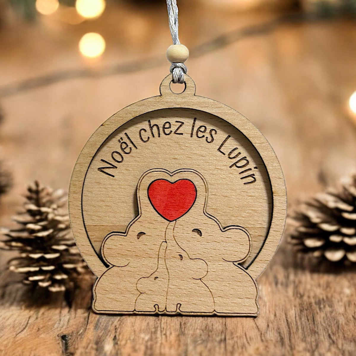 Boule de Noël personnalisée famille éléphant, Boule de Noël en bois pour famille personnalisée 2025. 3 boules achetées = 1 offerte