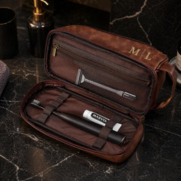 Trousse de toilette personnalisée cuir pour homme - Trousse de voyage personnalisée -  Cadeau pour homme - Fête des pères, pour lui