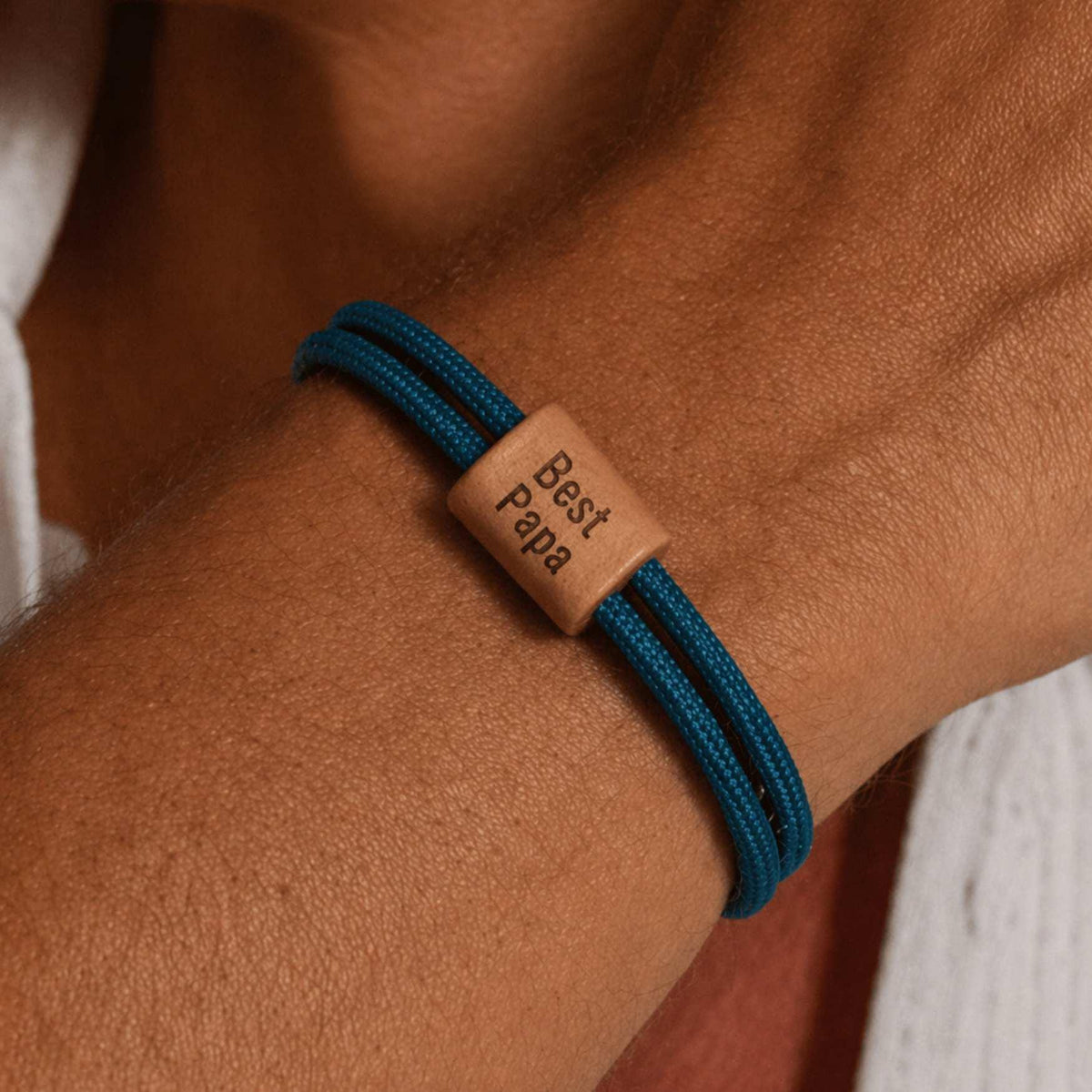 Bracelet corde personnalisé gravure laser – Cadeau fête des pères papa, bois naturel, prénom initiales