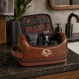Cadeau fête des père, Cadeau pour homme, Trousse de toilette personnalisée cuir pour homme,  Trousse de voyage personnalisée