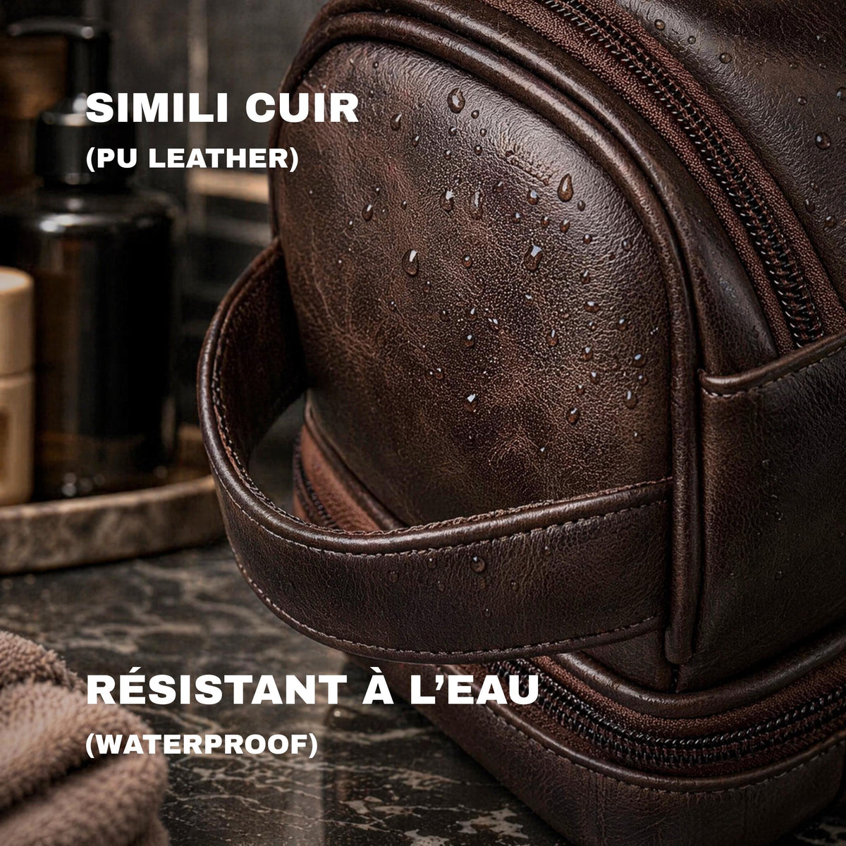 Cadeau fête des père, Cadeau pour homme, Trousse de toilette personnalisée cuir pour homme,  Trousse de voyage personnalisée