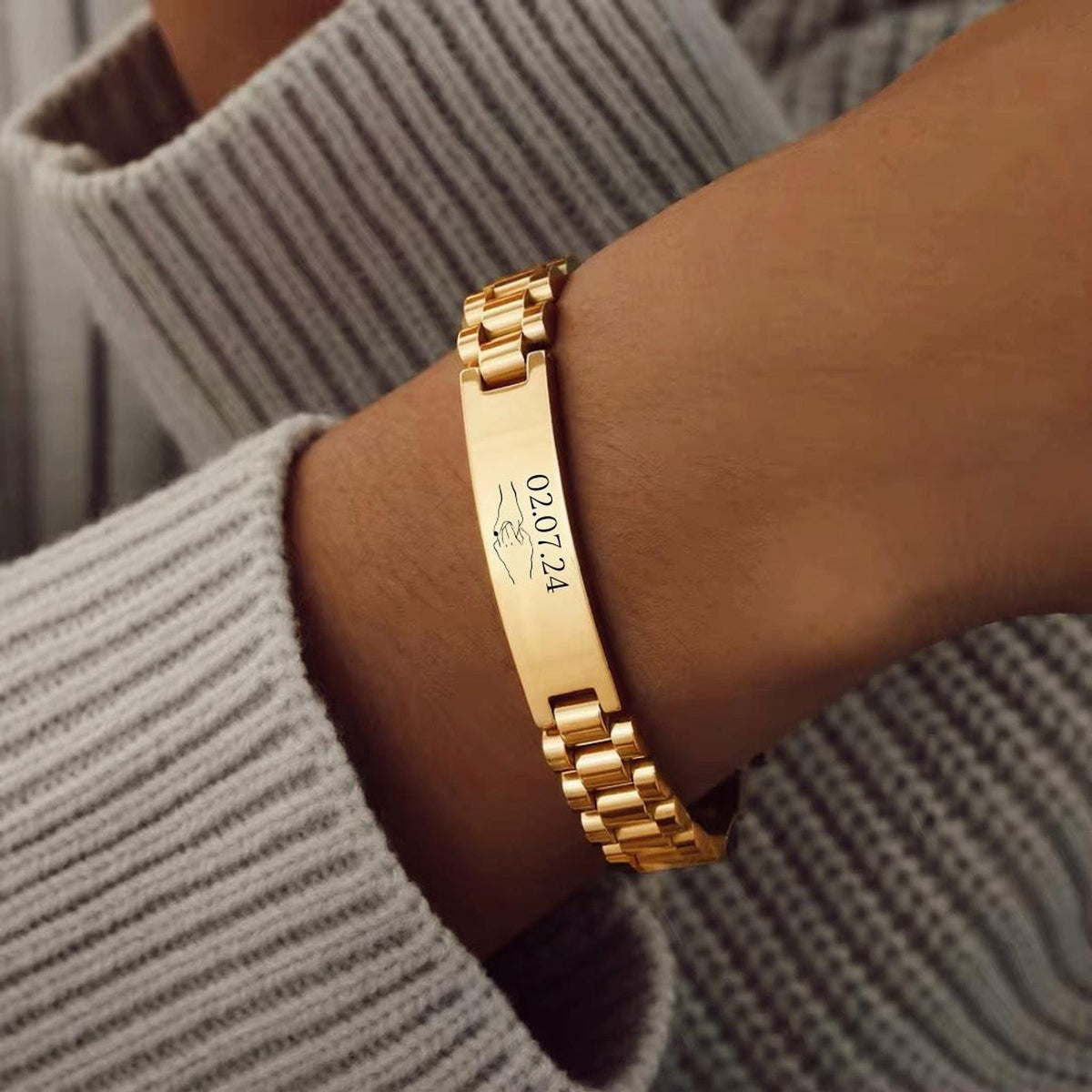 Gourmette Homme Personnalisée, Bracelet Gravé en Acier Inoxydable